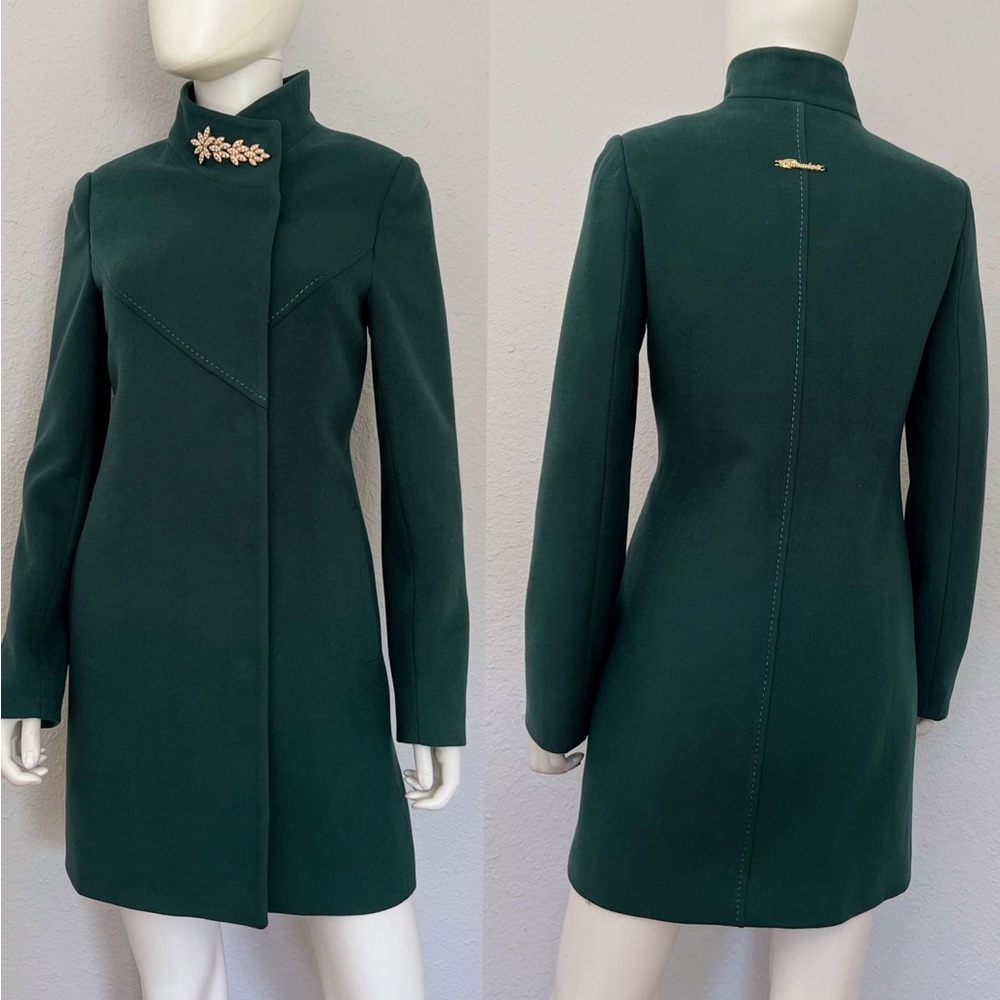NWT WOMEN WOOL COAT ASYMMETRIC FRONT STAND-UP JEWELED COLLAR LINED JACKET